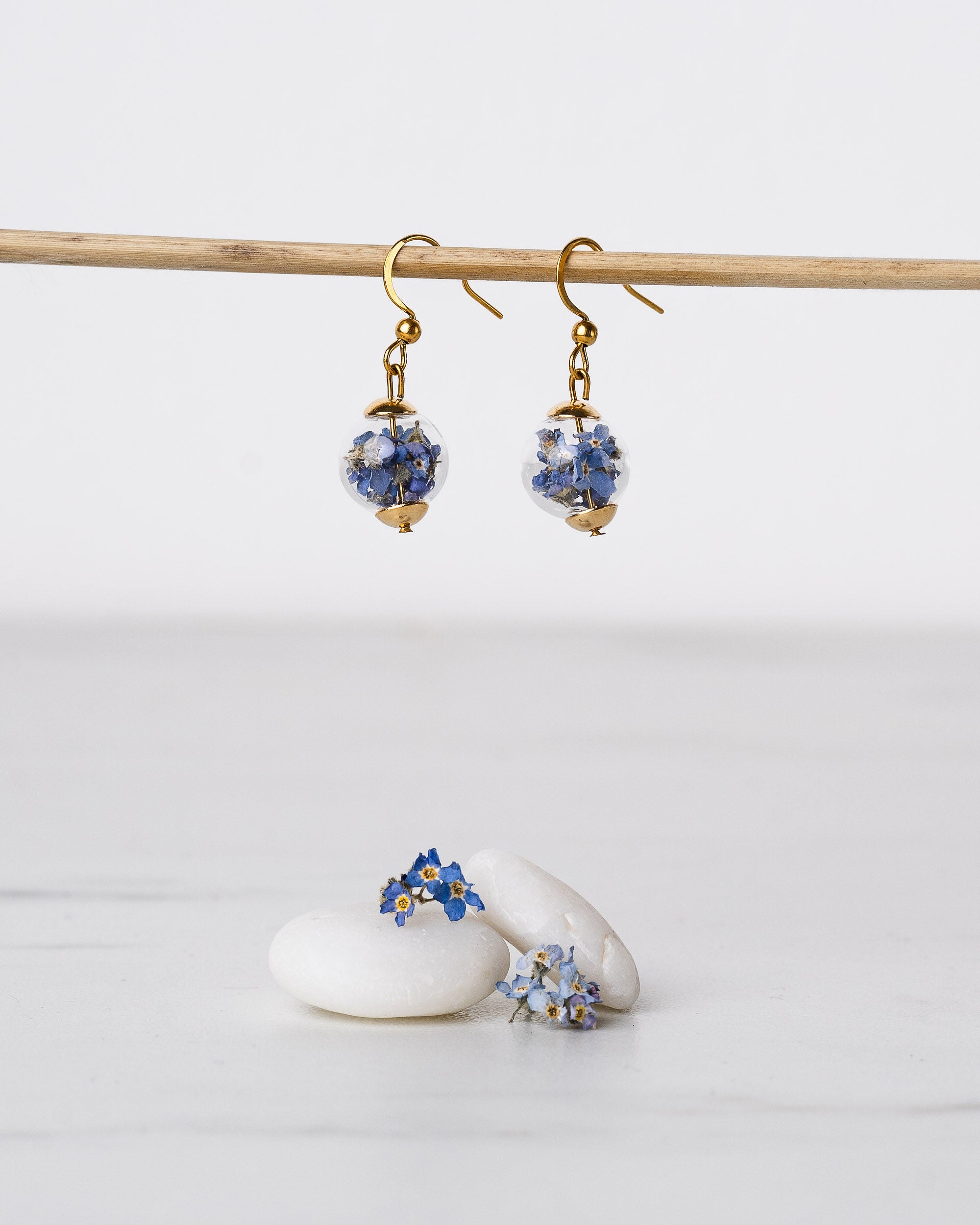 Golden Drop Earrings - Forget Me Not