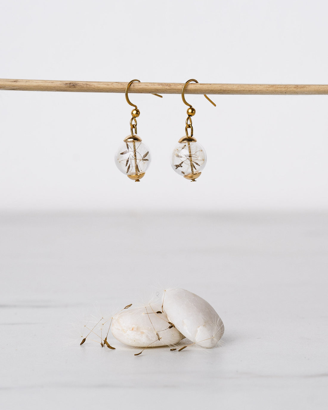 Golden Drop Earrings - Dandelion Seeds