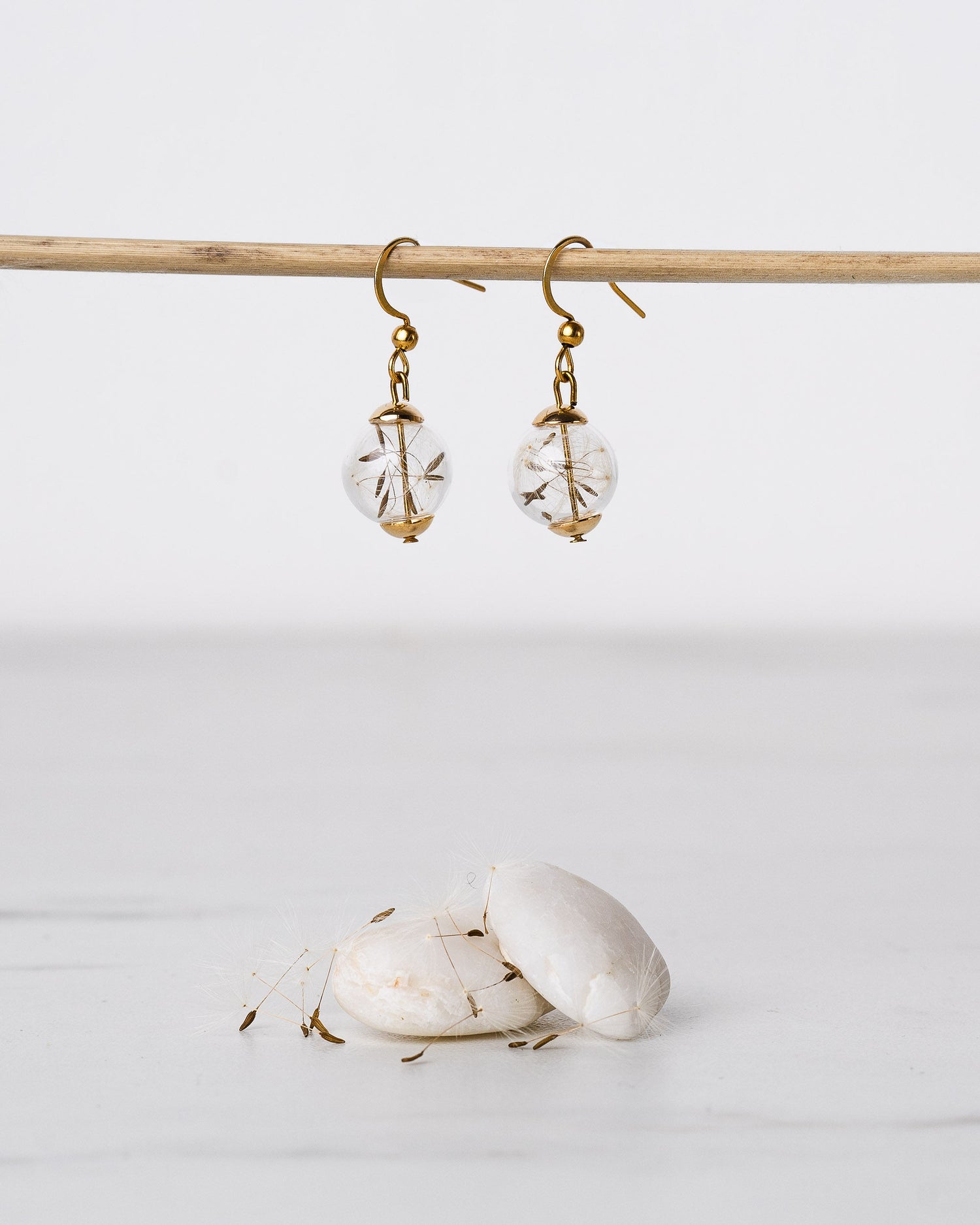 Golden Drop Earrings - Dandelion Seeds