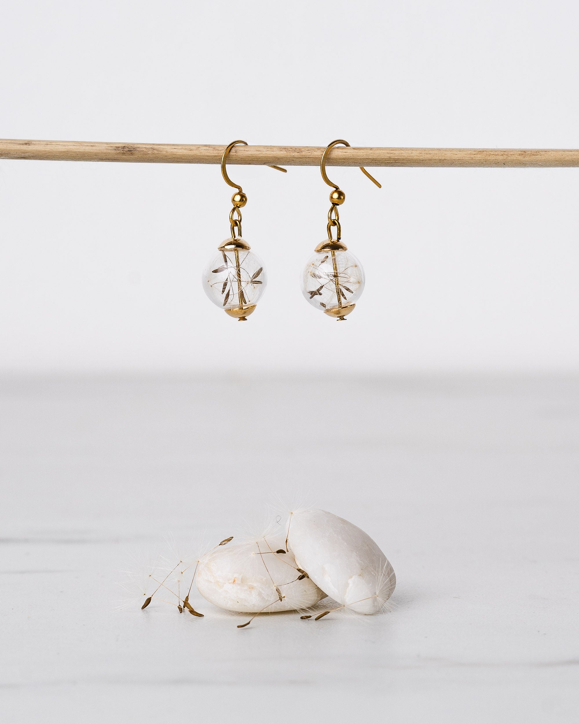 Golden Drop Earrings - Dandelion Seeds